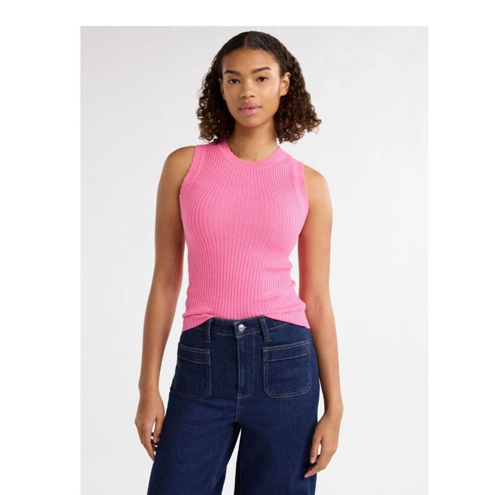 Women’s Scallop Trim Sleeveless Lightweight Sweater Size Medium - Free Assembly